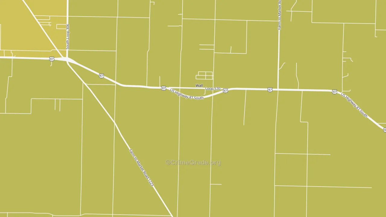Wall, TX Map of Theft Rates