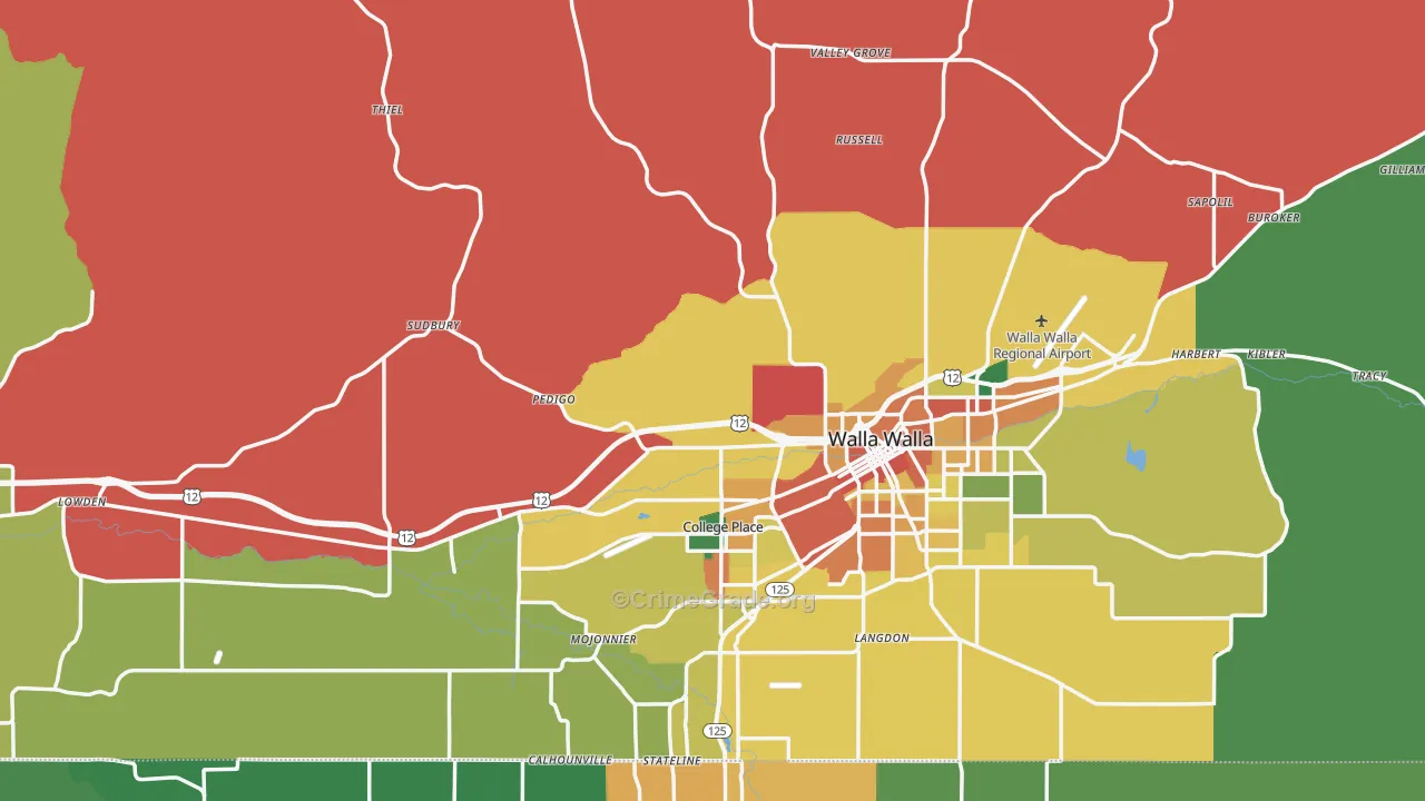 Walla Walla County, WA Map of Theft Rates