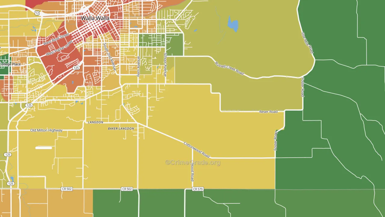 Walla Walla East, WA Map of Theft Rates