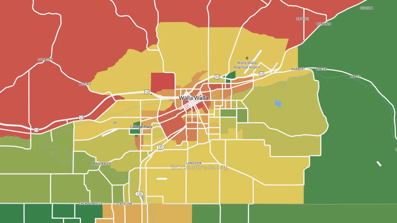 Walla Walla, WA Map of Theft Rates