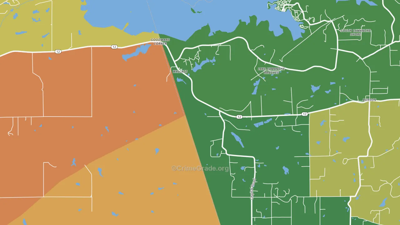 Wallace, CA Map of Theft Rates
