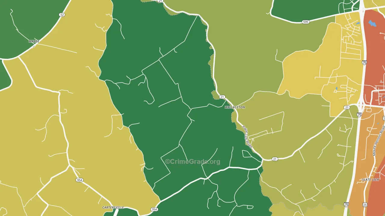 Wallaceton, KY Map of Theft Rates