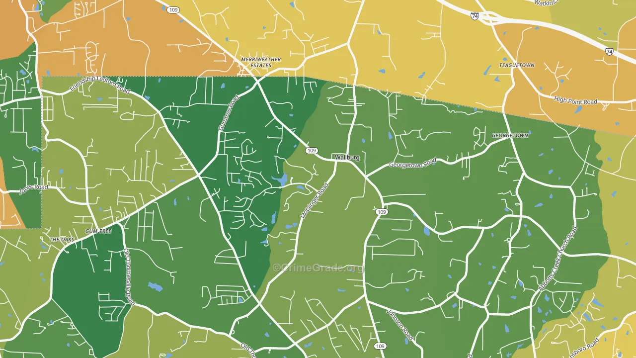 Wallburg, NC Map of Theft Rates