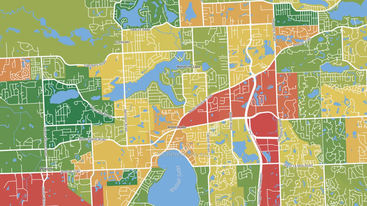Walled Lake, MI Map of Theft Rates