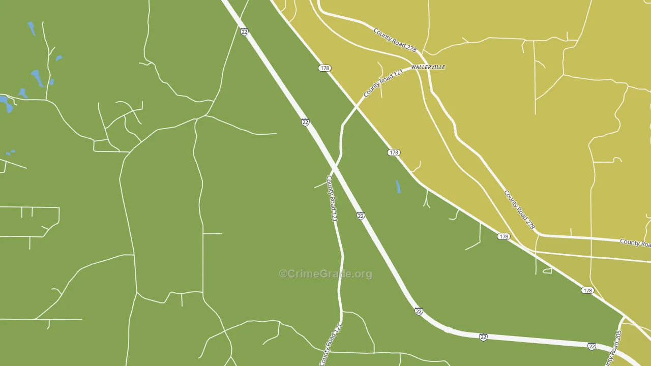 Wallerville, MS Map of Theft Rates