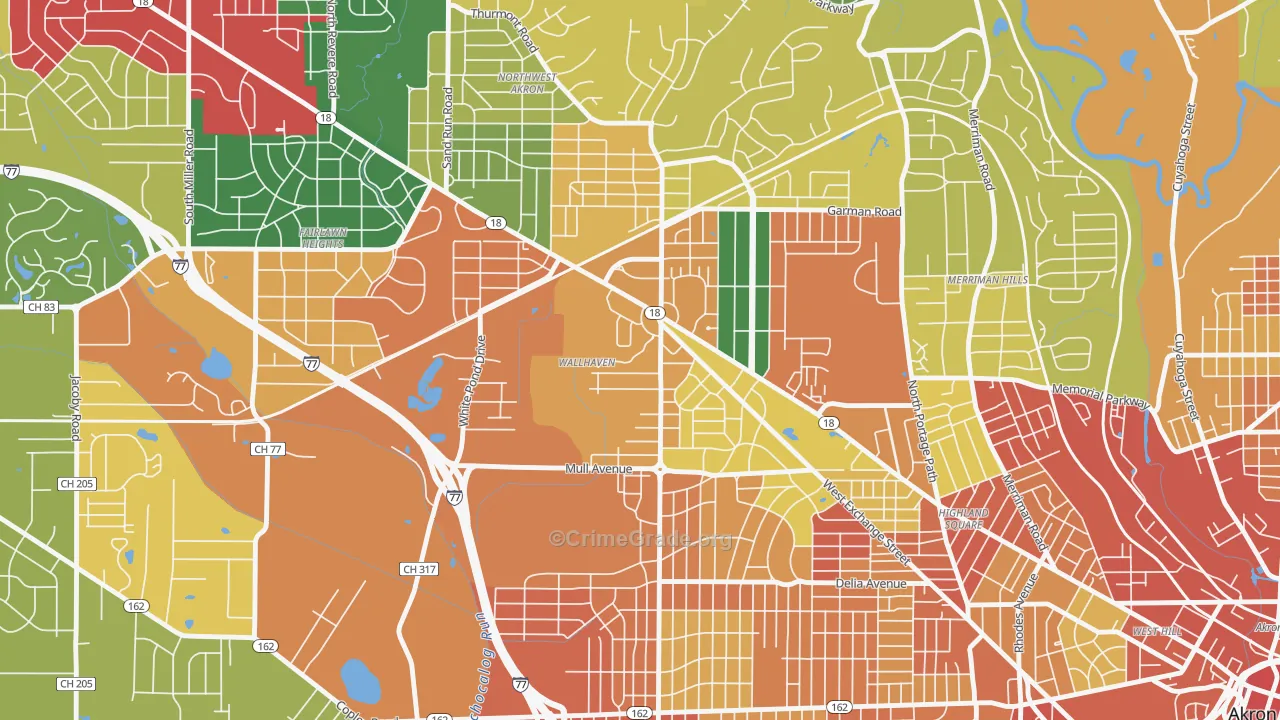 Wallhaven, Akron, OH Map of Theft Rates