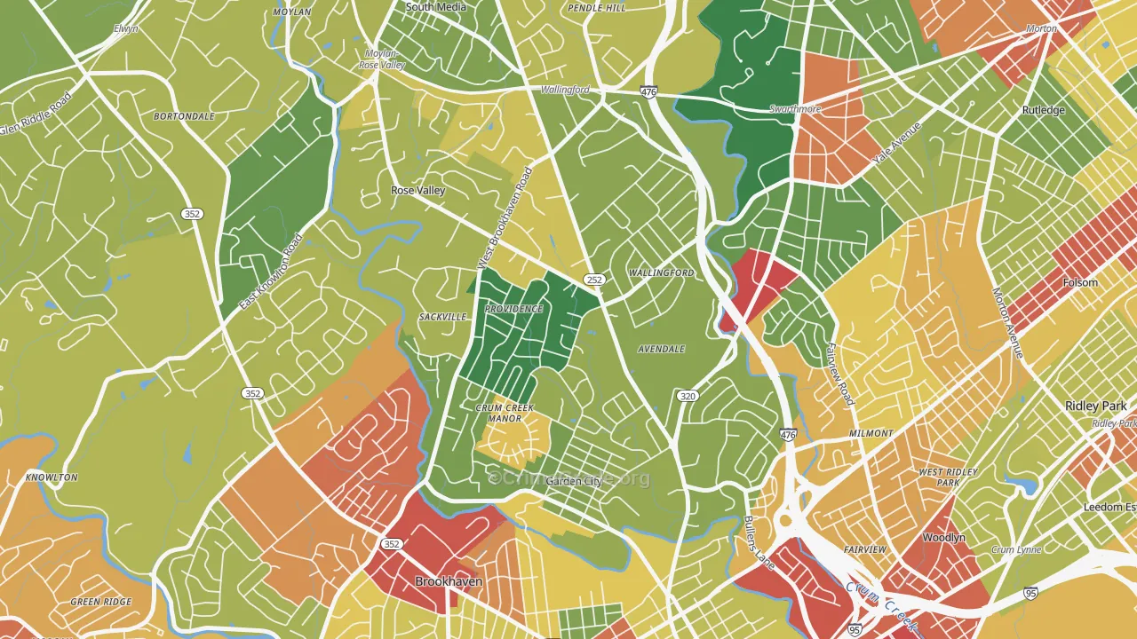Wallingford, PA Map of Theft Rates