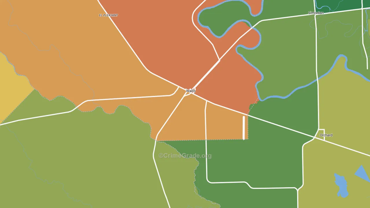 Wallis, TX Map of Theft Rates