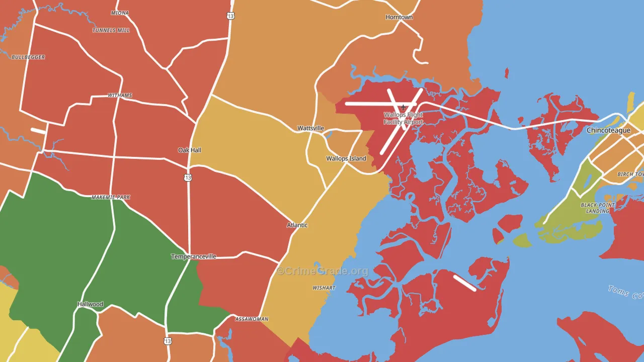 Wallops Island, VA Map of Theft Rates