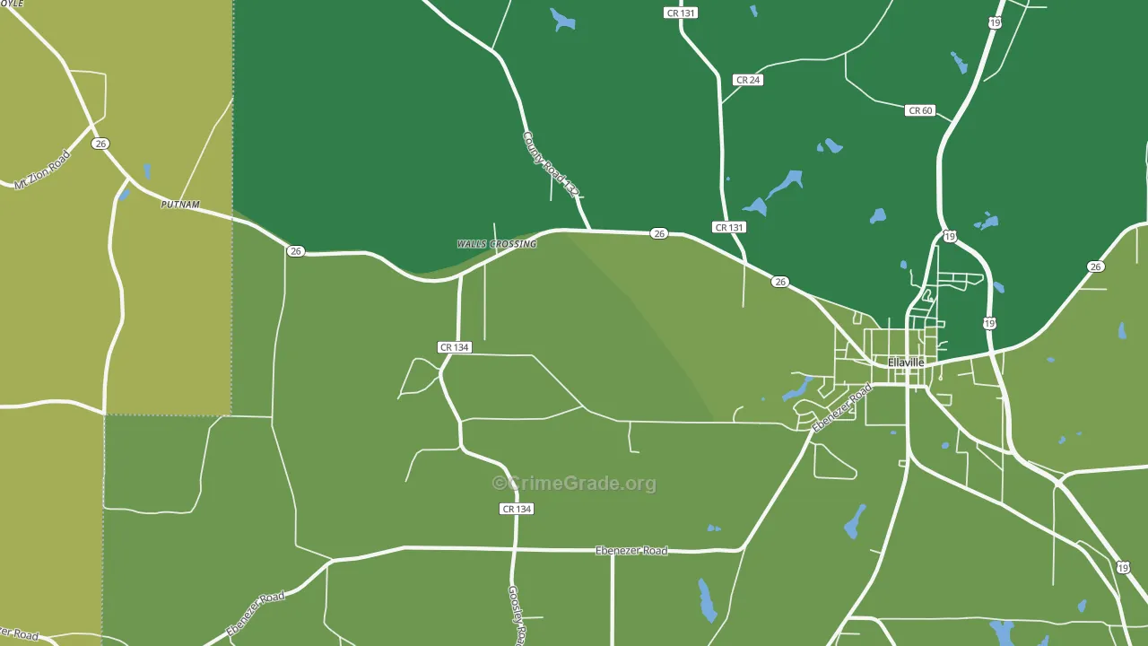 Walls Crossing, GA Map of Theft Rates