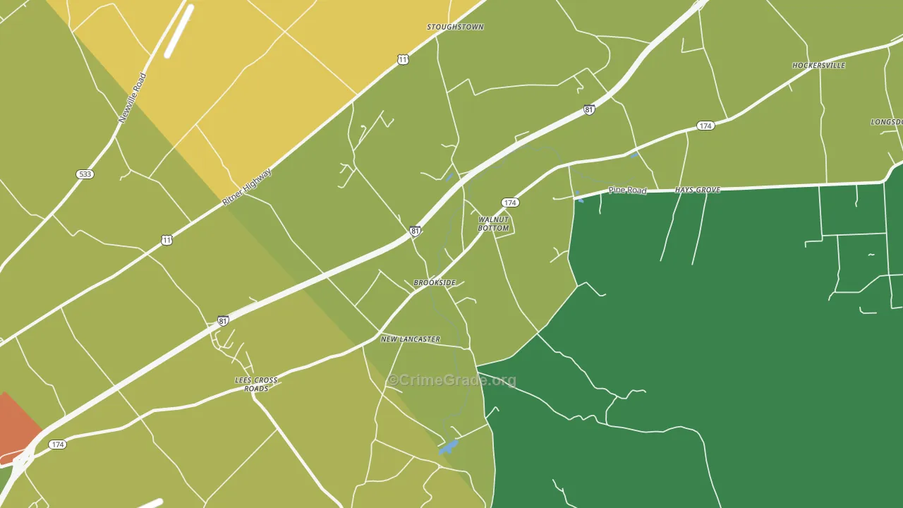 Walnut Bottom, PA Map of Theft Rates