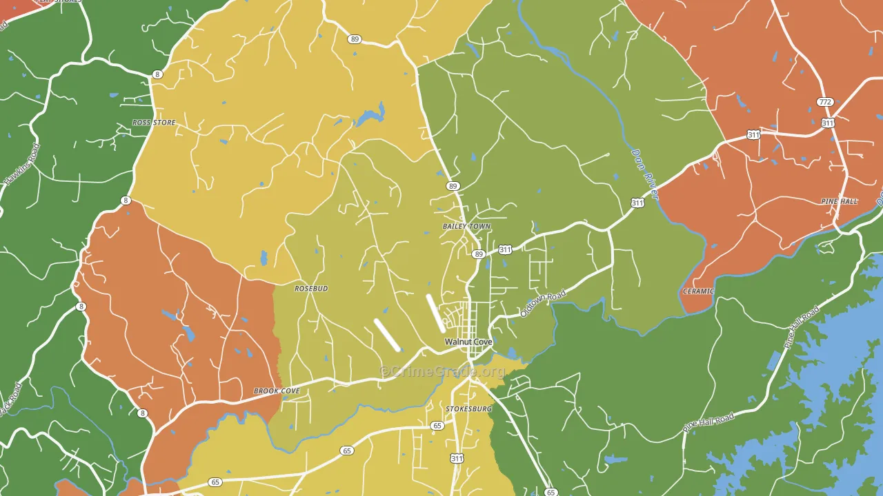 Walnut Cove, NC Map of Theft Rates