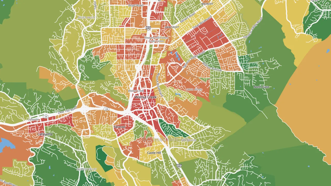 Walnut Creek, CA Map of Theft Rates