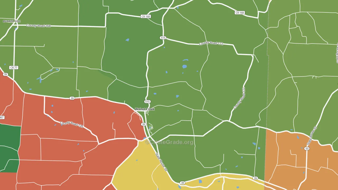Walnut Creek, OH Map of Theft Rates