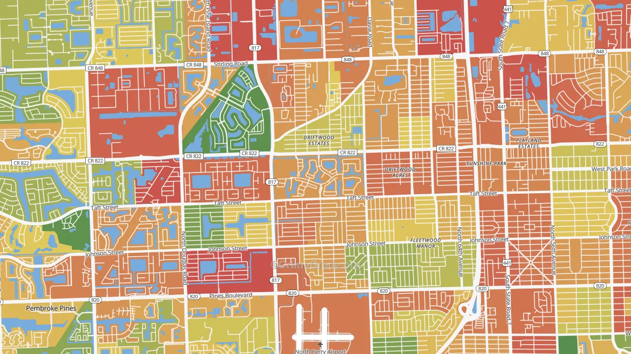 Walnut Creek, Pembroke Pines, FL Map of Theft Rates