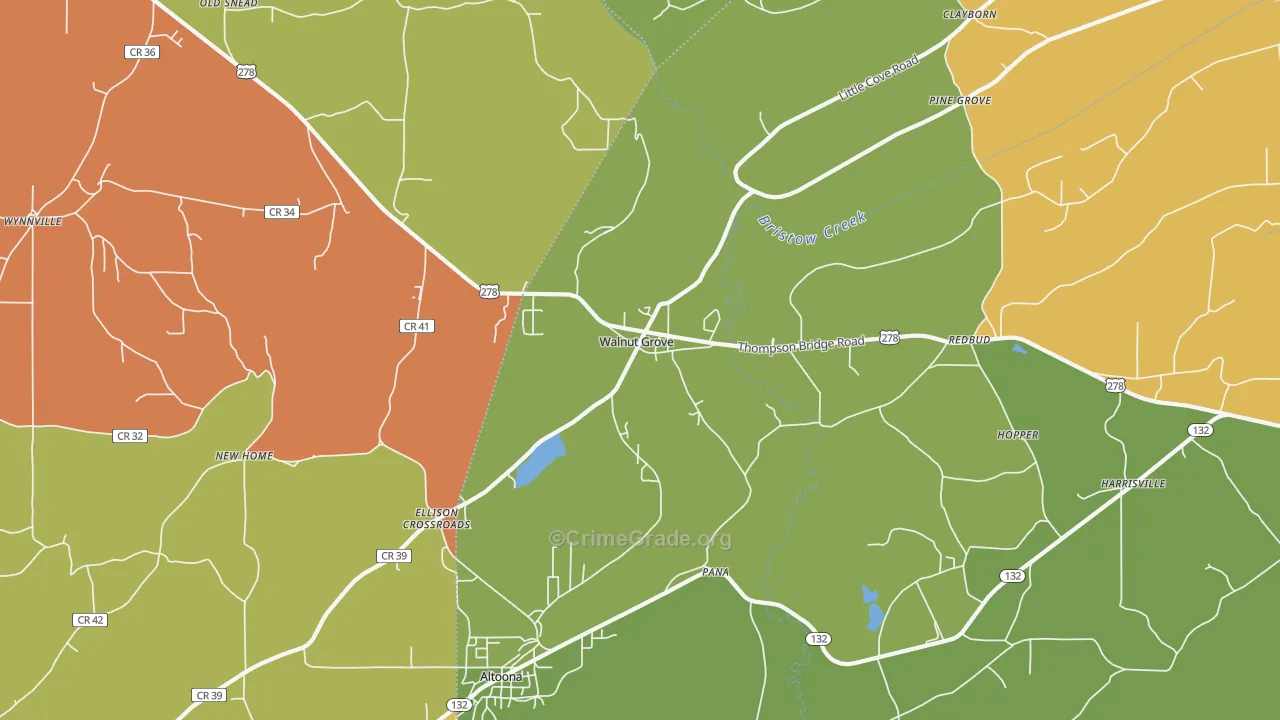Walnut Grove, AL Map of Theft Rates