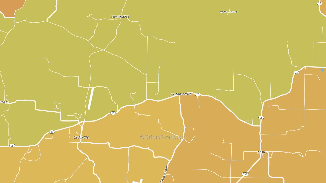 Walnut Grove, AR Map of Theft Rates