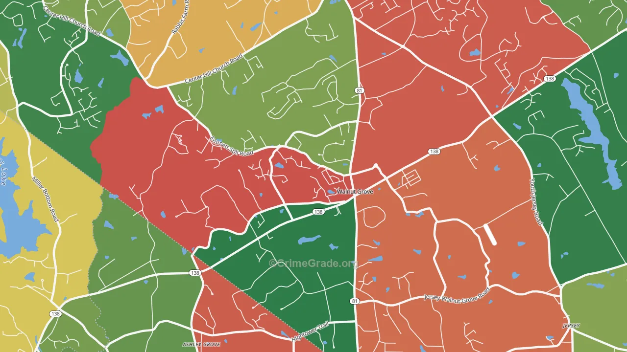 Walnut Grove, GA Map of Theft Rates