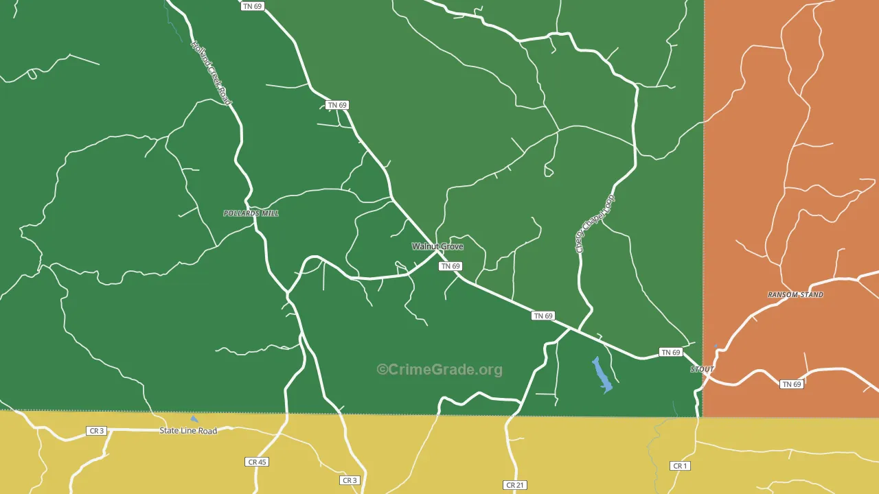 Walnut Grove, TN Map of Theft Rates