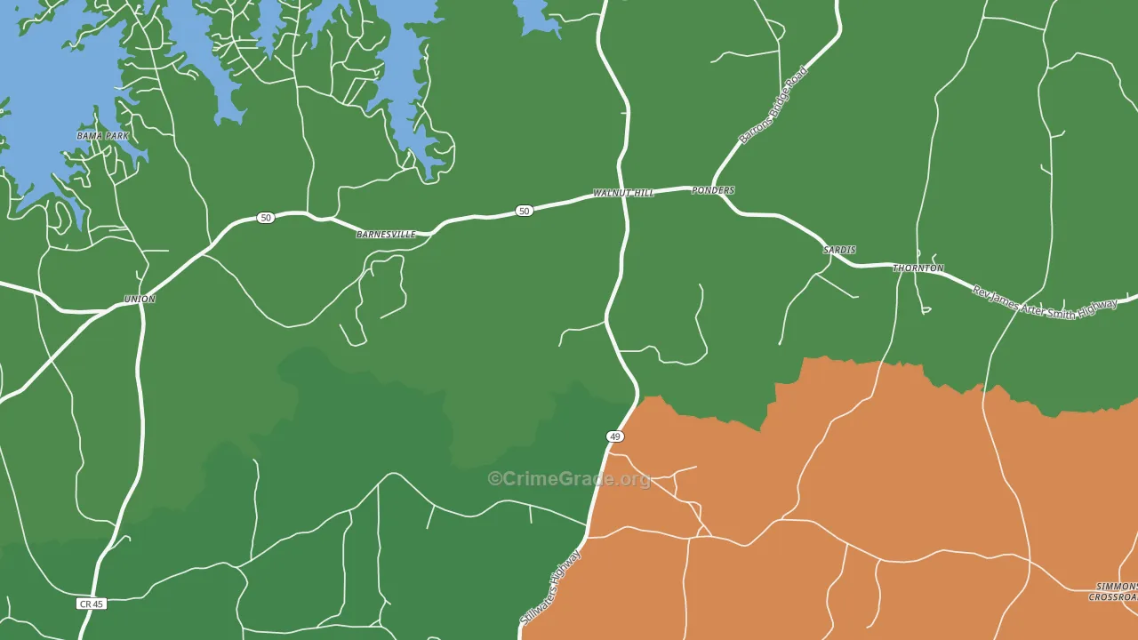 Walnut Hill, AL Map of Theft Rates