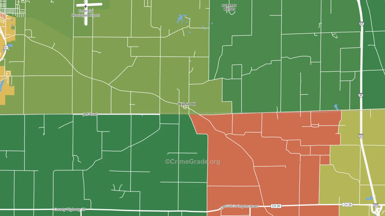 Walnut Hill, IL Map of Theft Rates