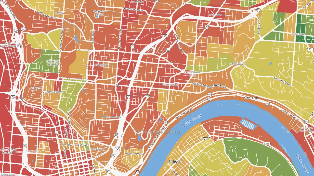 Walnut Hills, Cincinnati, OH Map of Theft Rates