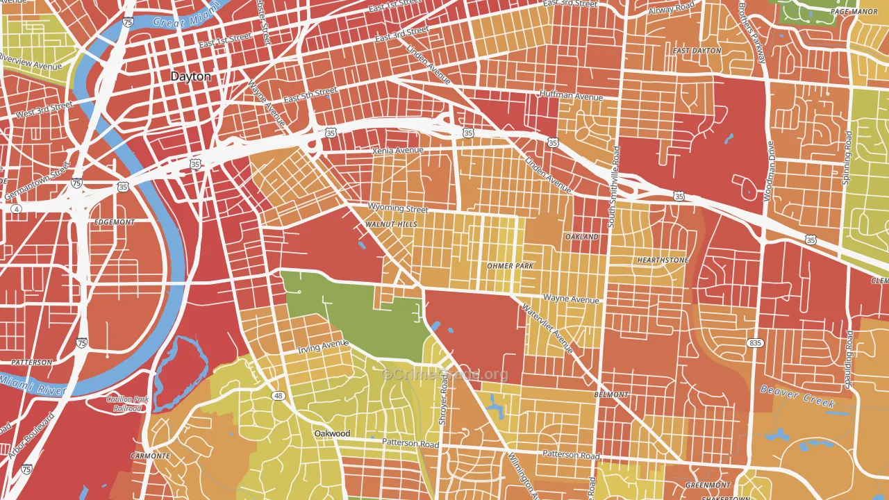 Walnut Hills-Dayton, Dayton, OH Map of Theft Rates