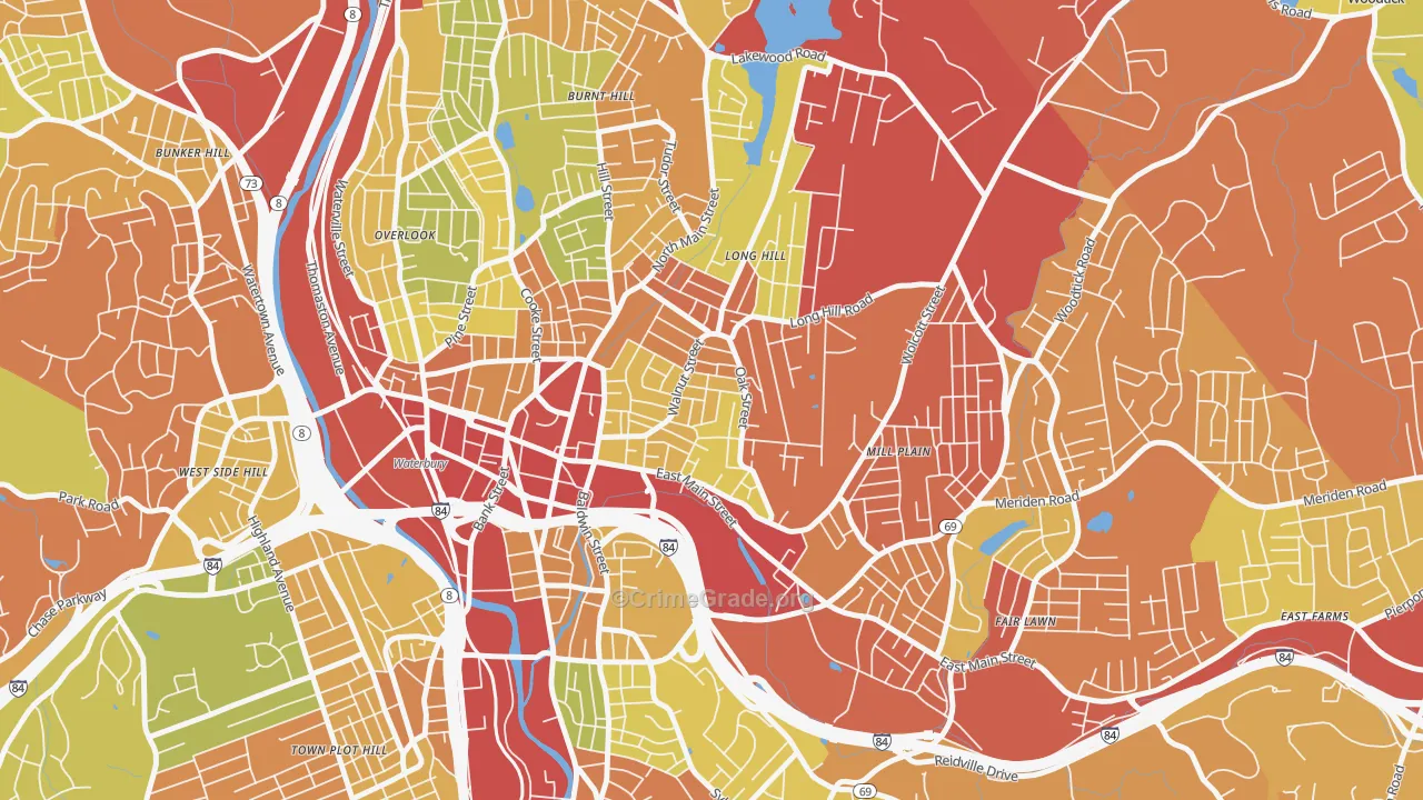 Walnut Orange Walsh, Waterbury, CT Map of Theft Rates