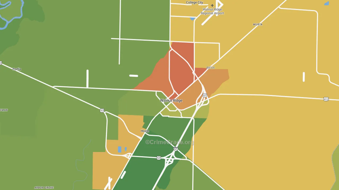 Walnut Ridge, AR Map of Theft Rates