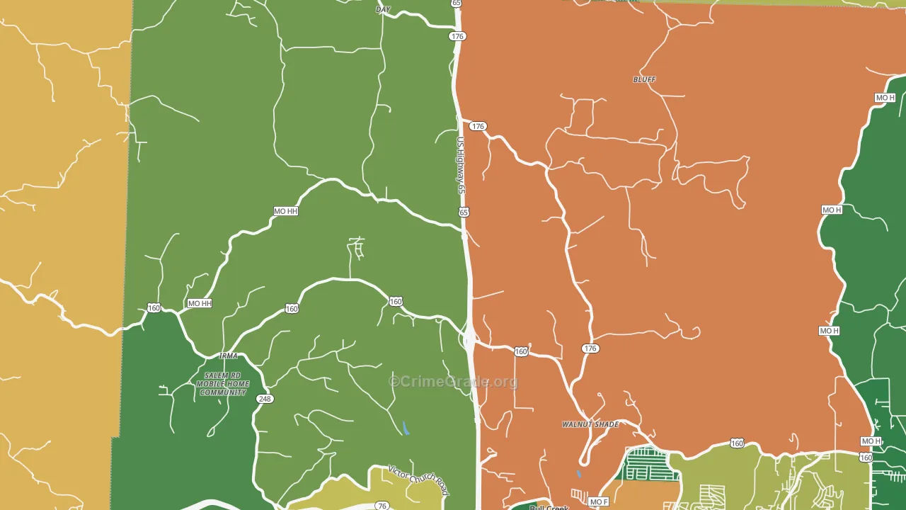 Walnut Shade, MO Map of Theft Rates