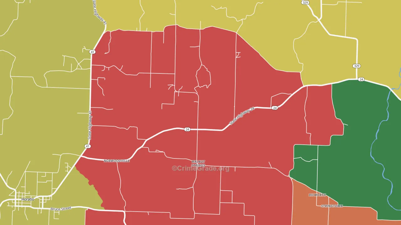 Walnut Springs, AR Map of Theft Rates
