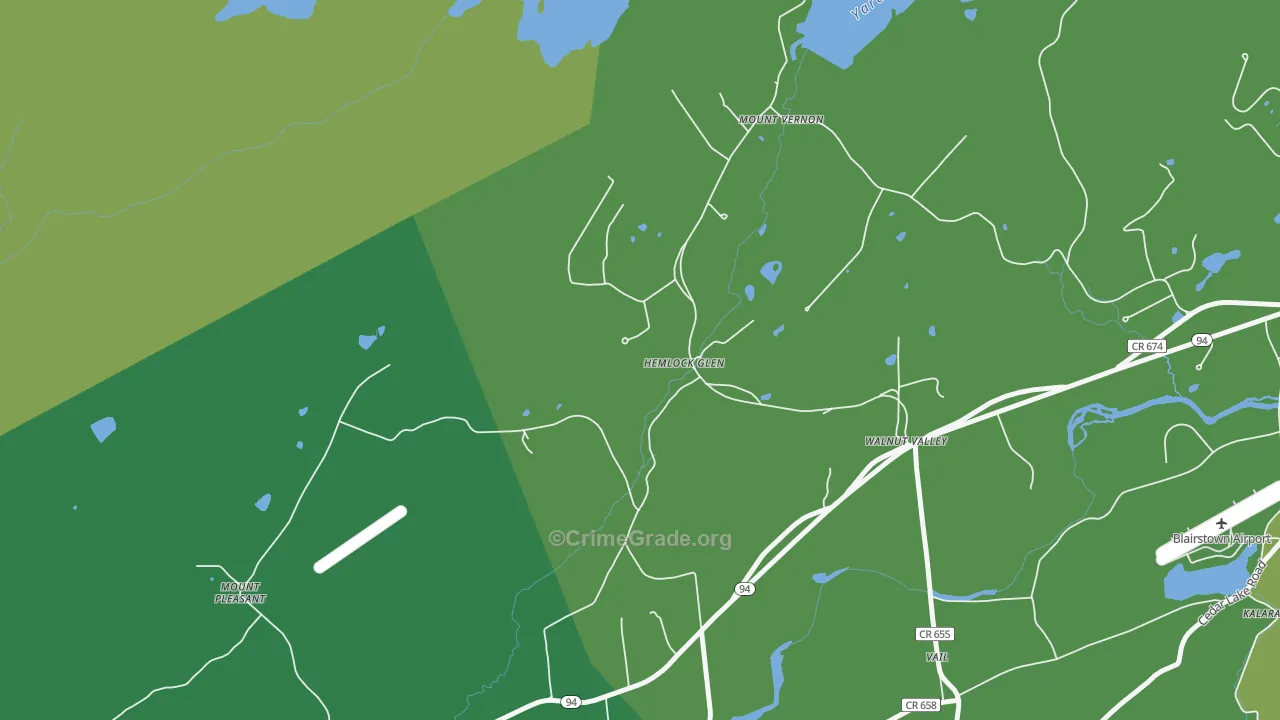 Walnut Valley, NJ Map of Theft Rates