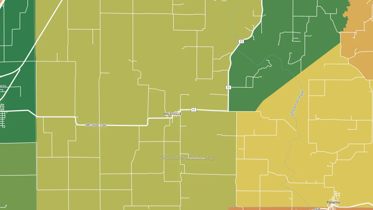 Walshville, IL Map of Theft Rates