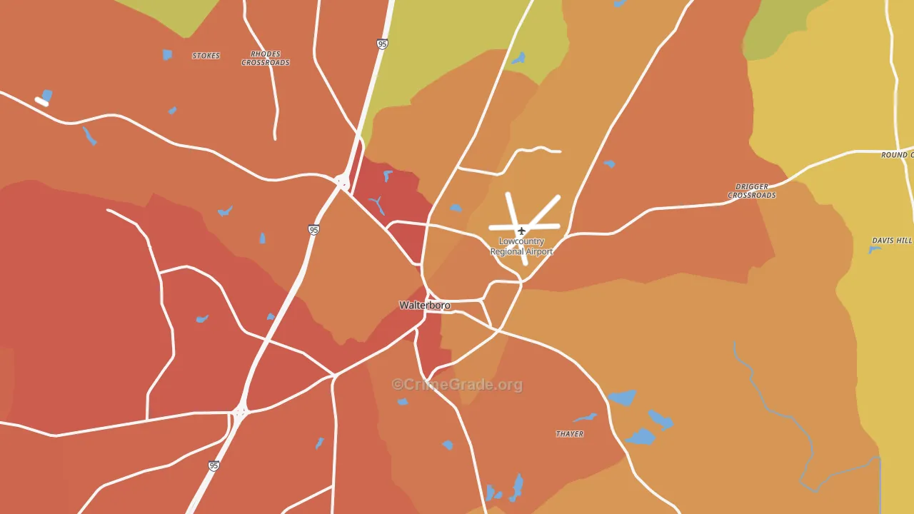 Walterboro, SC Map of Theft Rates
