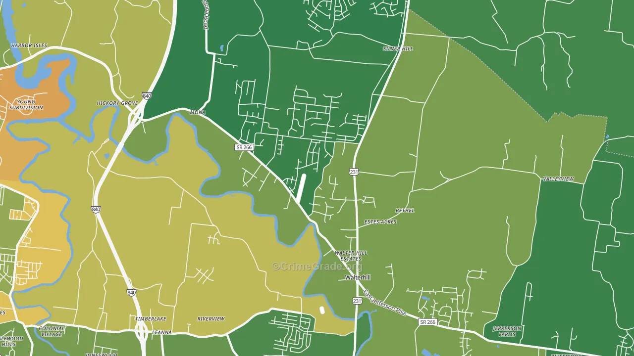 Walterhill, TN Map of Theft Rates