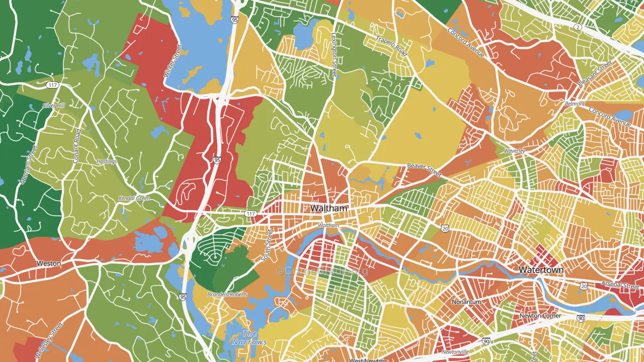 Waltham, MA Map of Theft Rates