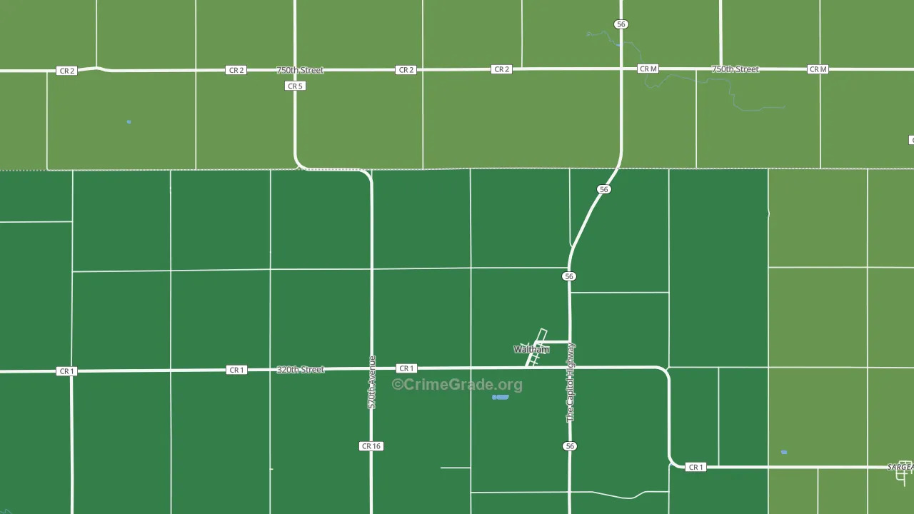 Waltham, MN Map of Theft Rates