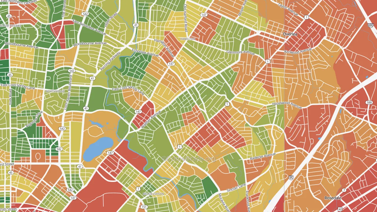 Waltherson, Baltimore, MD Map of Theft Rates