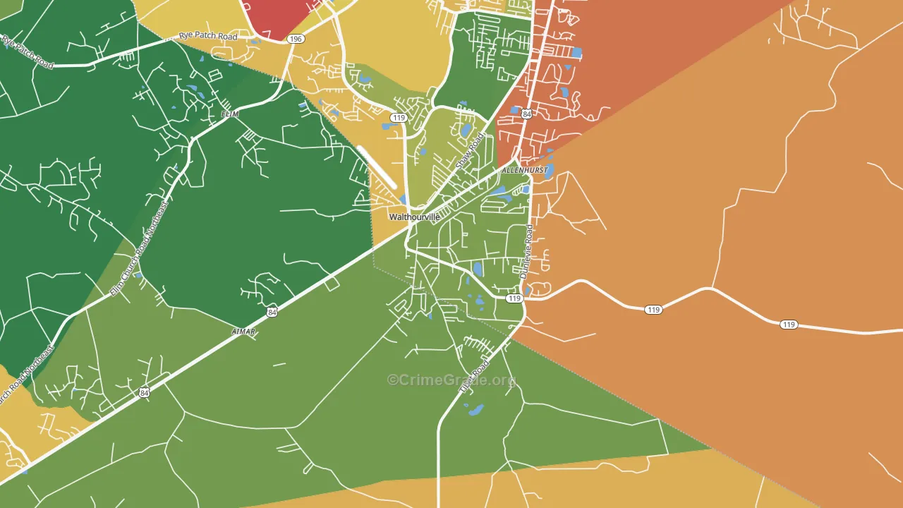 Walthourville, GA Map of Theft Rates
