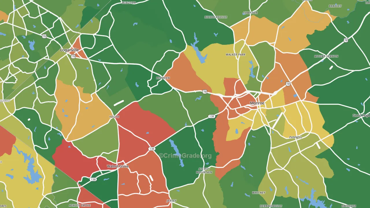 Walton County, GA Map of Theft Rates