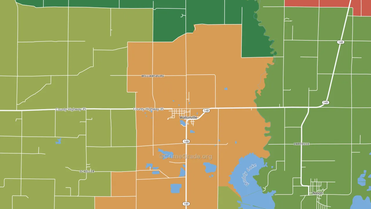 Waltonville, IL Map of Theft Rates