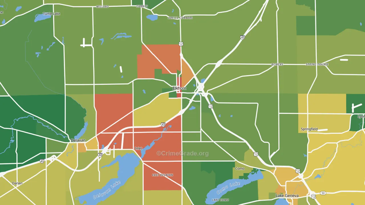 Walworth County, WI Map of Theft Rates