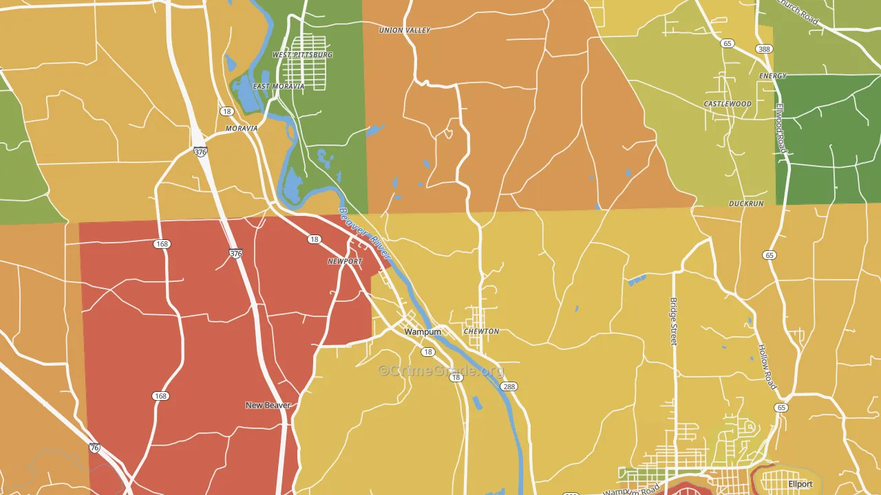 Wampum, PA Map of Theft Rates