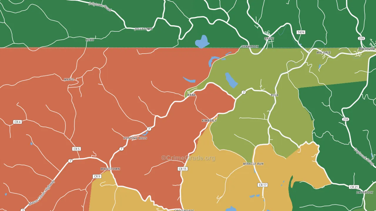 Wana, WV Map of Theft Rates