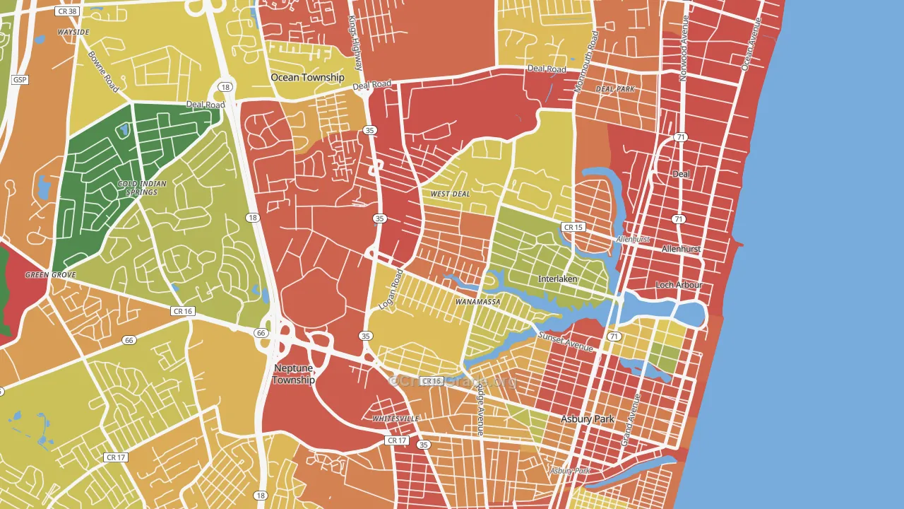 Wanamassa, NJ Map of Theft Rates