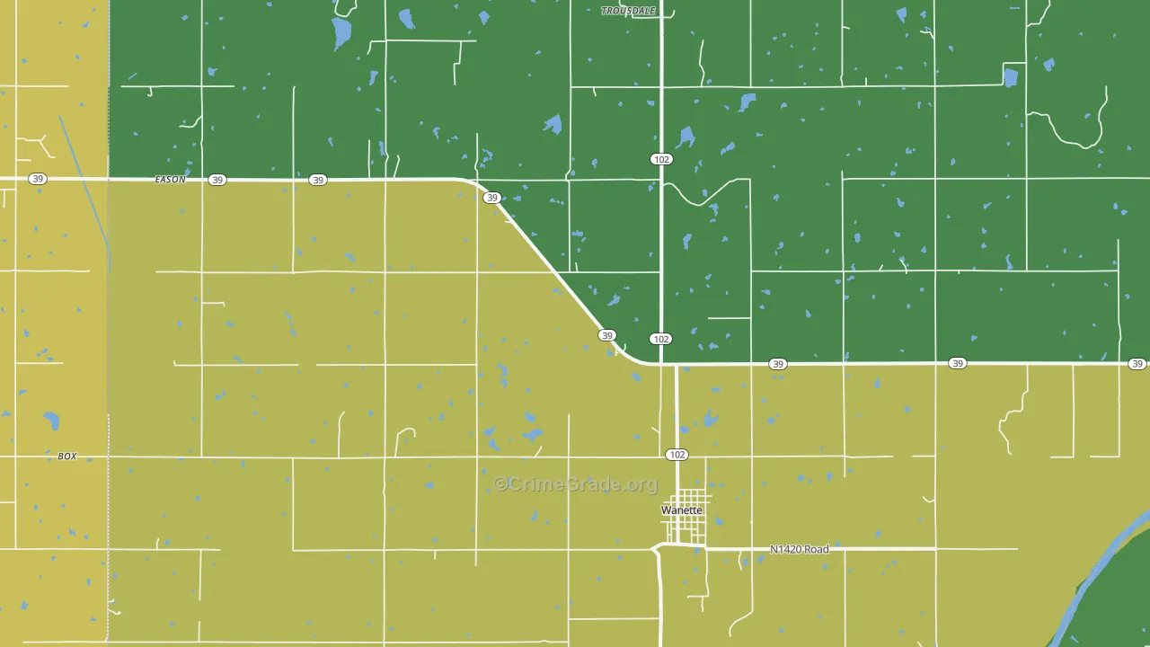 Wanette, OK Map of Theft Rates