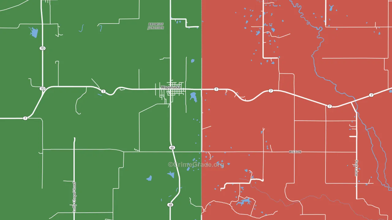 Wapanucka, OK Map of Theft Rates