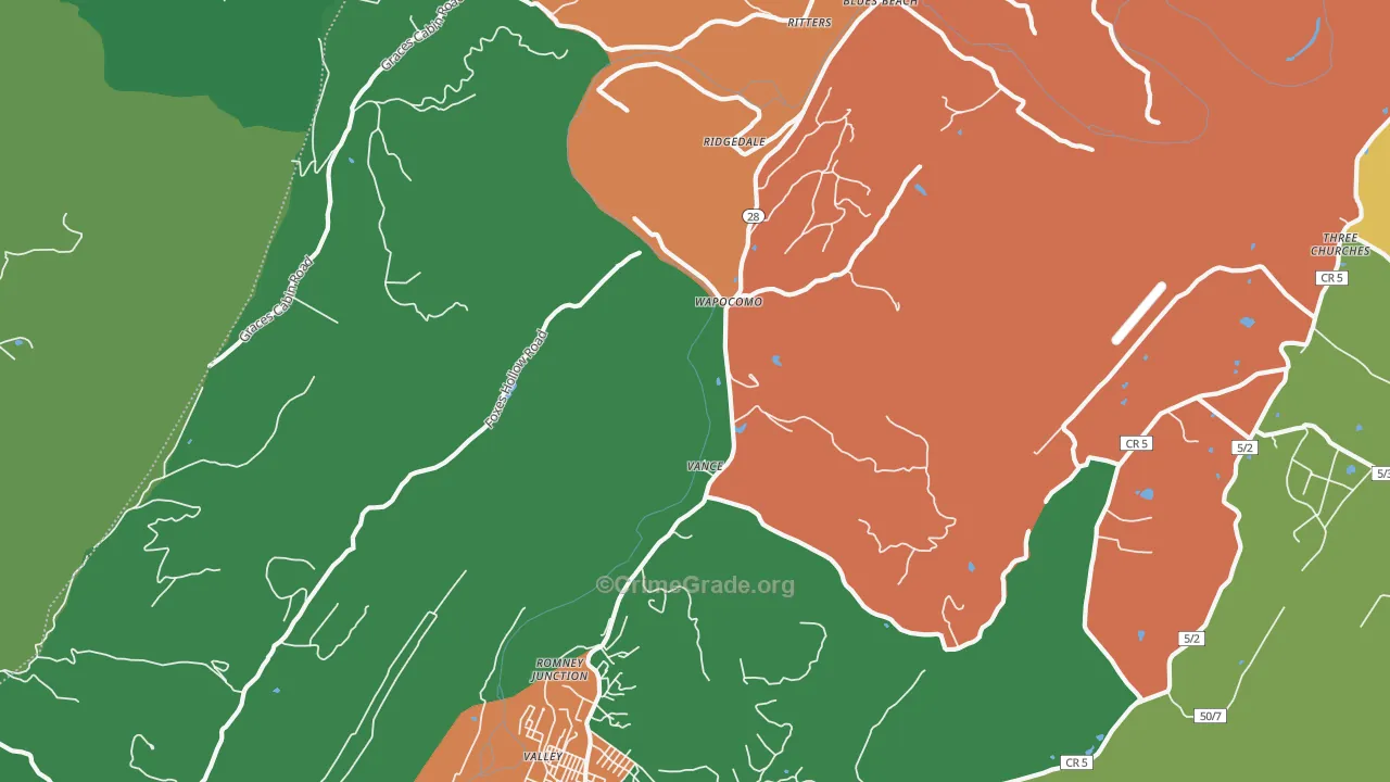 Wapocomo, WV Map of Theft Rates