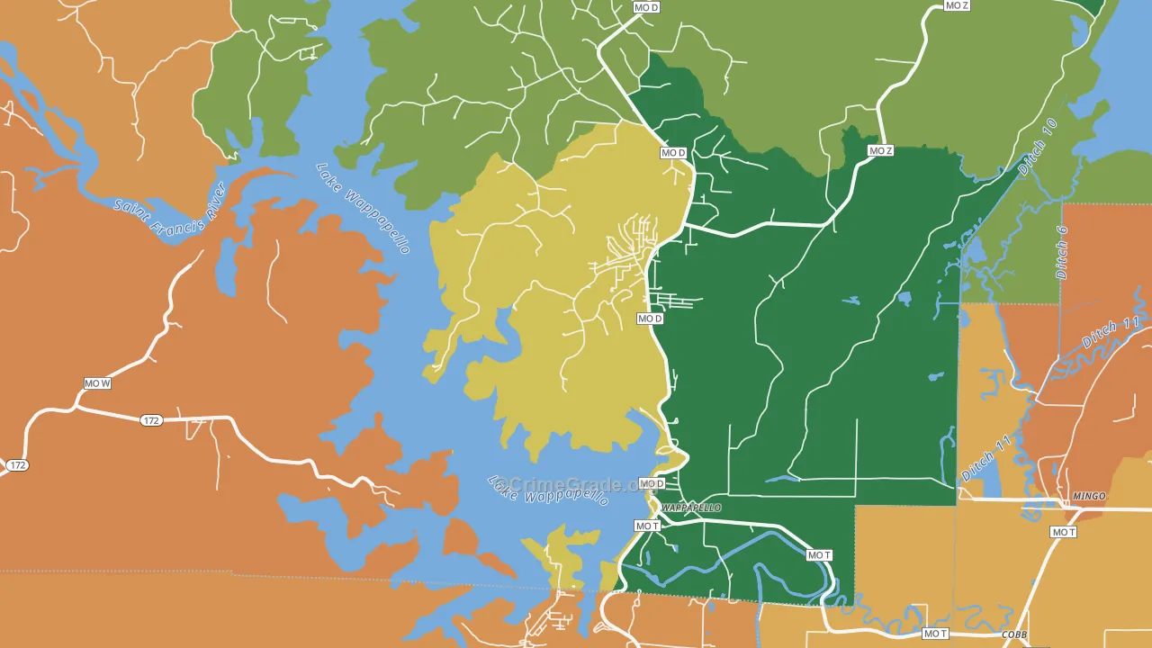 Wappapello, MO Map of Theft Rates