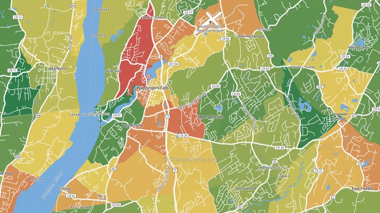 Wappingers Falls, NY Map of Theft Rates